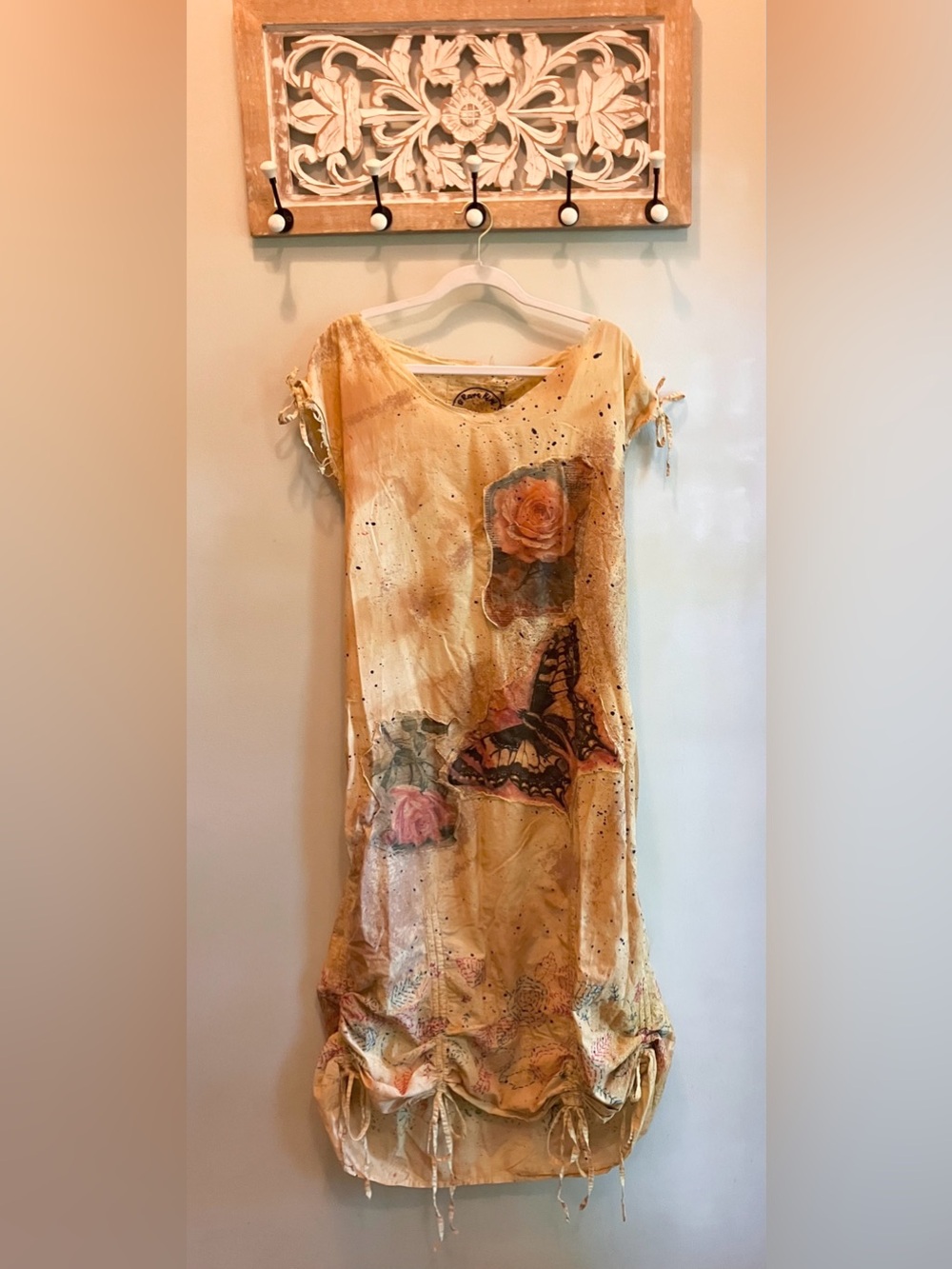 A Rare Bird Bohemian Dress with Butterflies & Roses Tie-Hem NWT OS